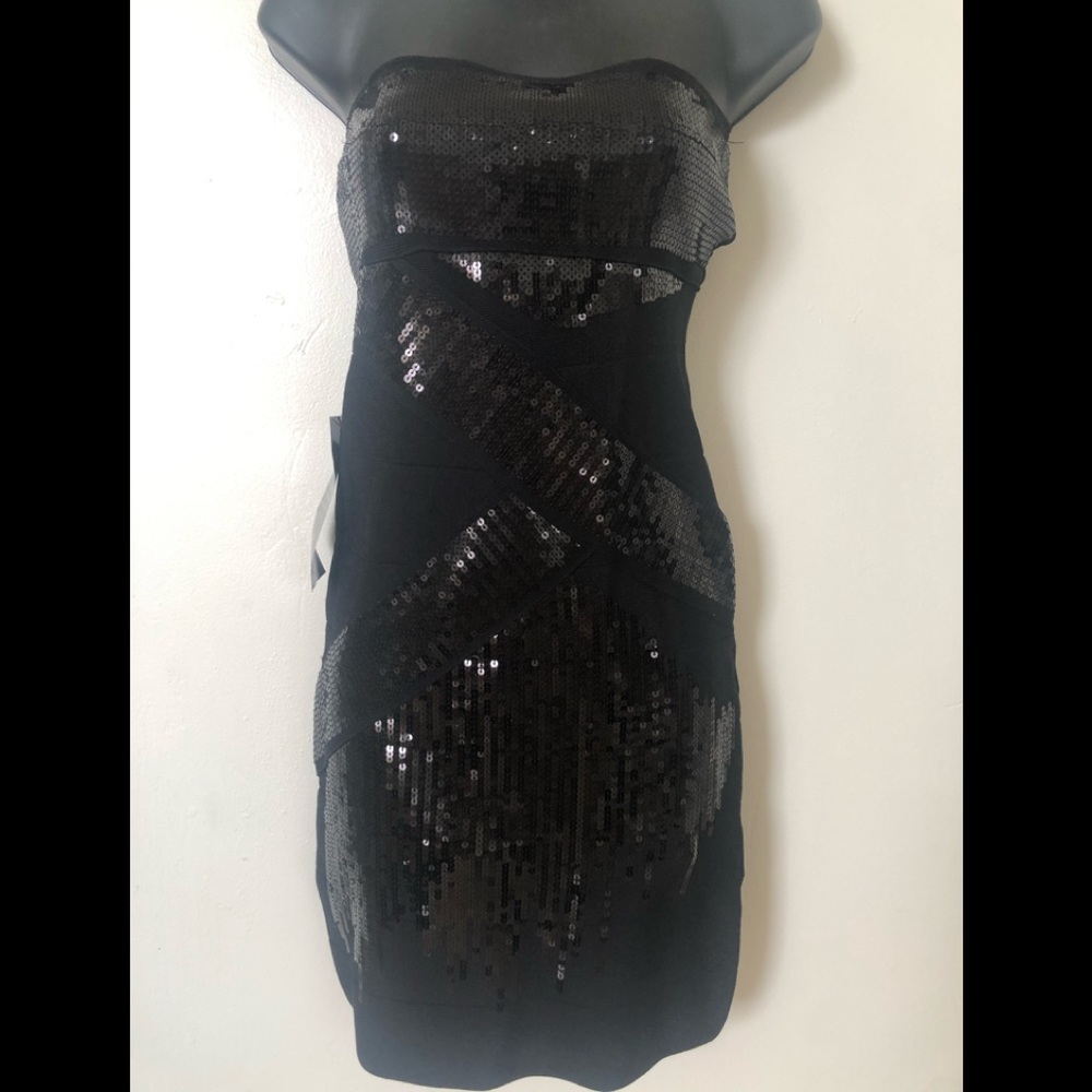 Bebe Strapless Sequin Bandage Dress Medium
